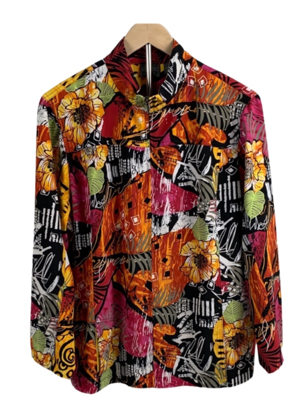 Chico's Bold Floral Lightweight Abstract Shirt XL Pop Art 90s Retro Maximalism